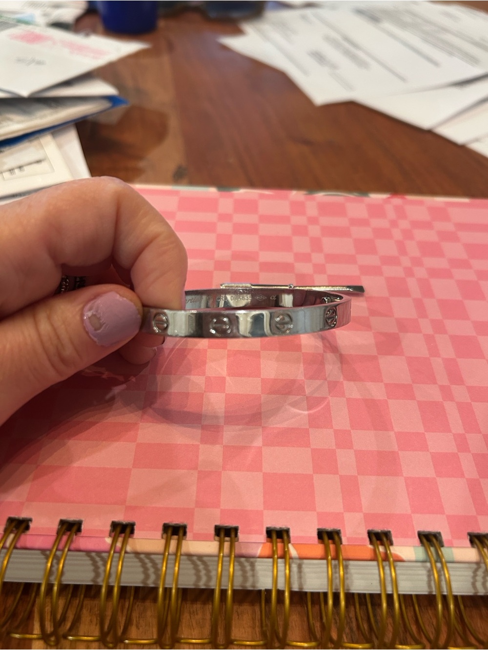 Silver Screw-Detail Bangle Bracelet